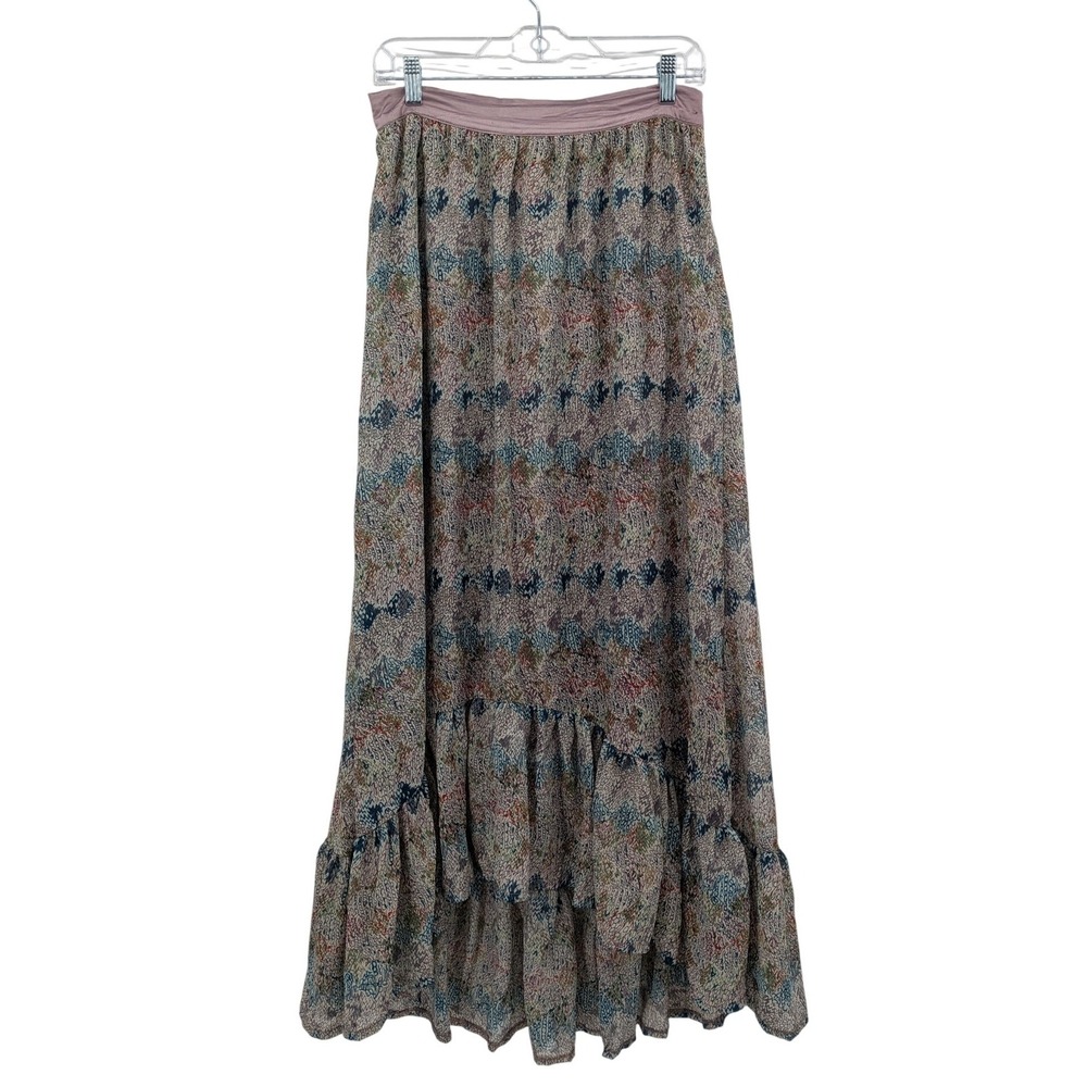 Boho Cottagecore Prairie Festival Western Pink Blue Hi Lo Hem Midi M Skirt - Picture 2 of 10